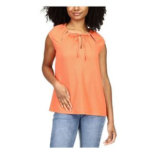 MICHAEL KORS Womens Orange Cut Out Tie Textured Cap Sleeve Scoop Neck Top XS